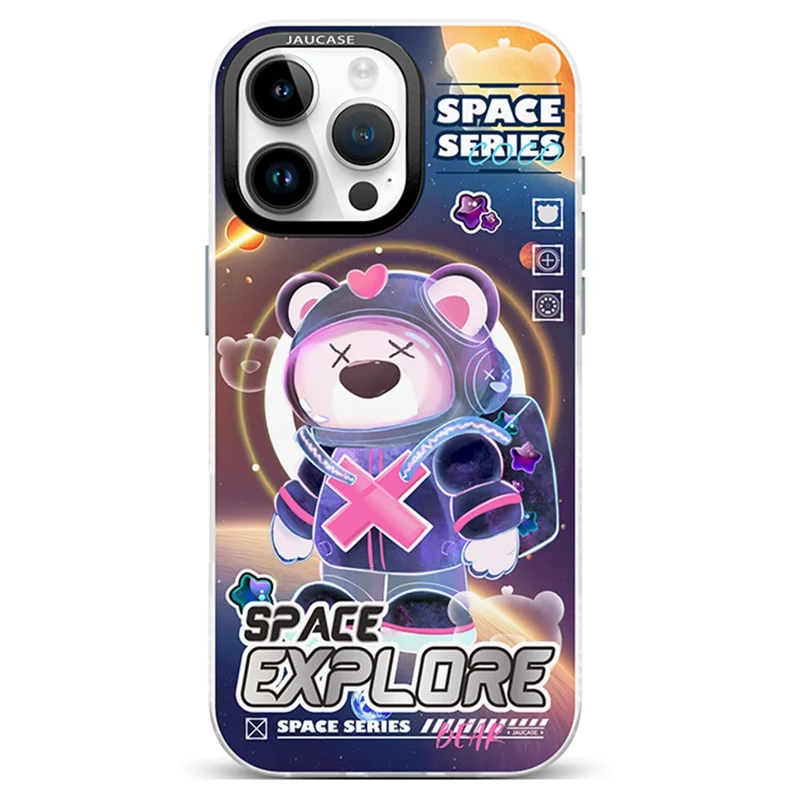 JAUCASE For iPhone 16 Pro Max Case Compatible with MagSafe Bear Pattern PC+TPU Matte Phone Cover - Space Explore Bear