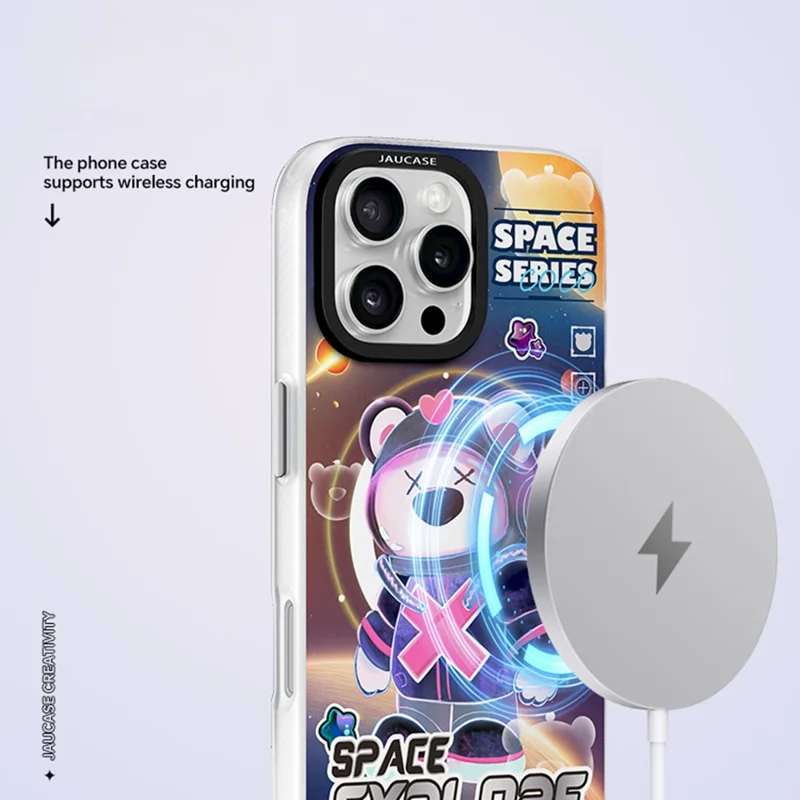 JAUCASE For iPhone 16 Pro Max Case Compatible with MagSafe Bear Pattern PC+TPU Matte Phone Cover - Space Explore Bear