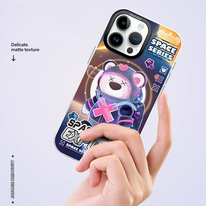 JAUCASE For iPhone 16 Pro Max Case Compatible with MagSafe Bear Pattern PC+TPU Matte Phone Cover - Space Explore Bear