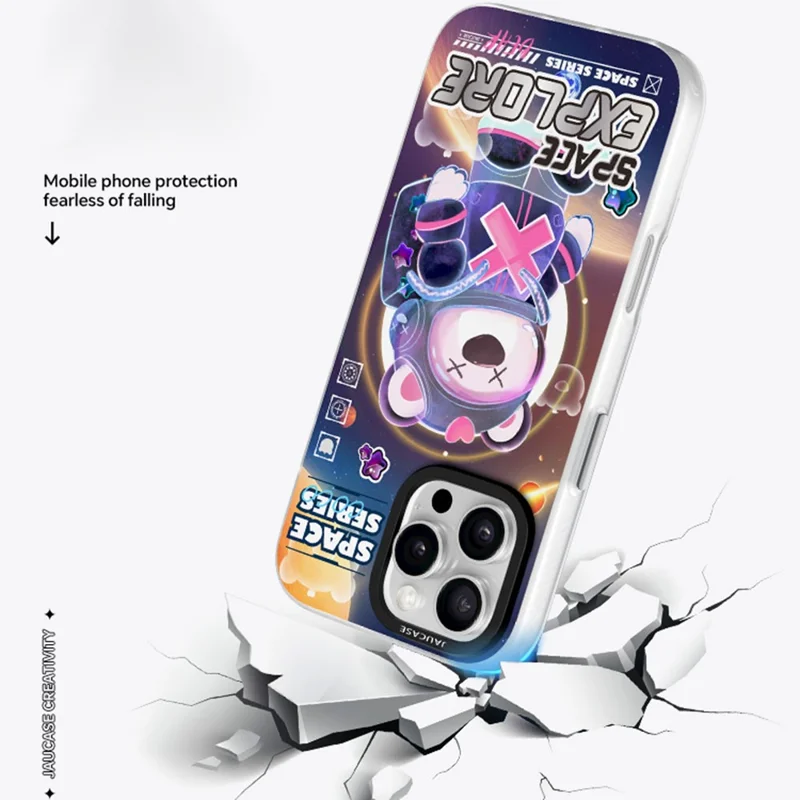 JAUCASE For iPhone 16 Pro Max Case Compatible with MagSafe Bear Pattern PC+TPU Matte Phone Cover - Space Explore Bear
