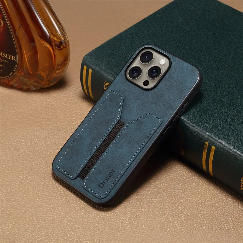 Denior Pour Iphone 16 Pro Max Case Elastic Card Holder PU Leather + Tpu + pc Téléphone Couverture - Bleu