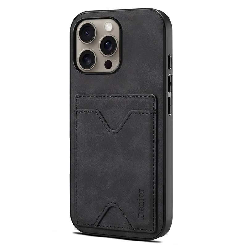 Denior Pour Iphone 16 Pro Max Case Leather + Tpu Carte Slot Kickstand Phone Cover - Noir