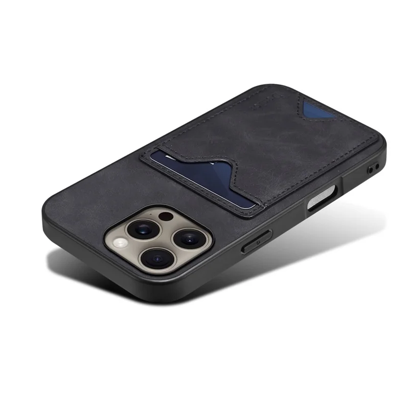 Denior Pour Iphone 16 Pro Max Case Leather + Tpu Carte Slot Kickstand Phone Cover - Noir