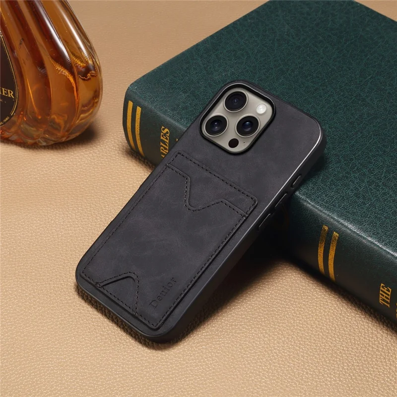 Denior Pour Iphone 16 Pro Max Case Leather + Tpu Carte Slot Kickstand Phone Cover - Noir
