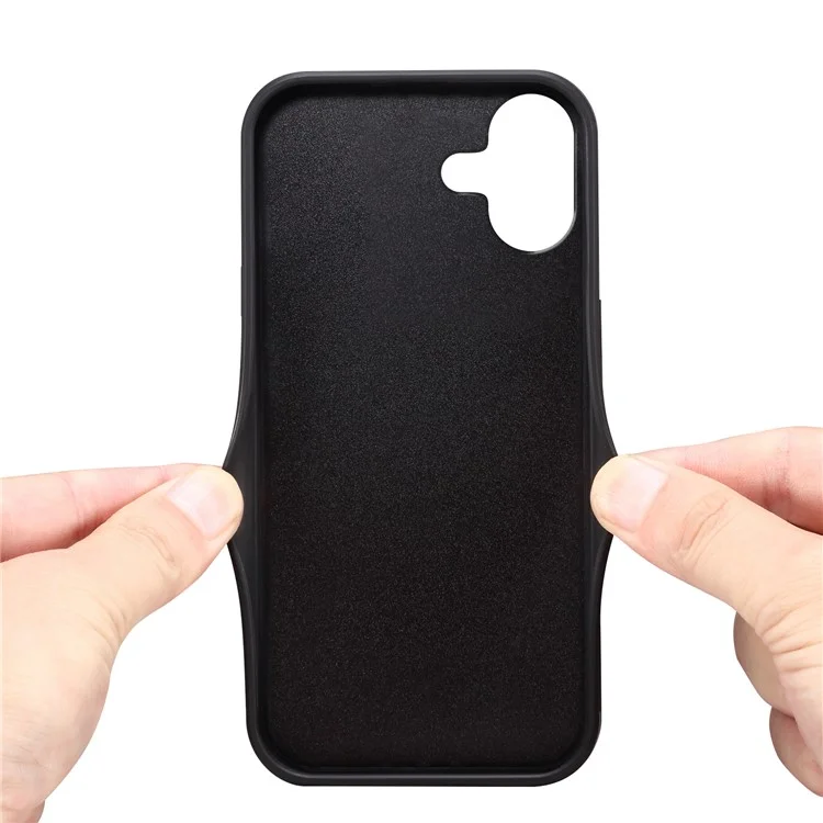 DENIOR For iPhone 16 Case Leather+TPU Card Slot Kickstand Phone Cover - Black