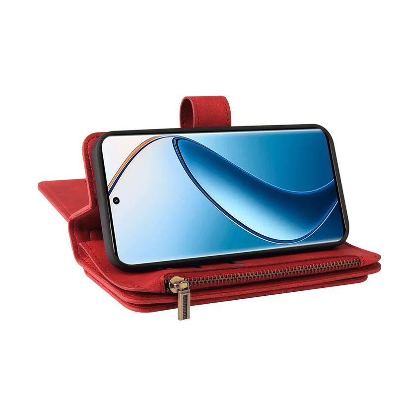 KT Serie Multifunzionale-2 Per Realme 13 Pro 5G / 13 Pro+ 5G / P1 Pro 5G / 12 Pro 5G / 12 Pro+ 5G Casetto Con Cerniera Del Telefono Coperchio in Pelle - Rosso