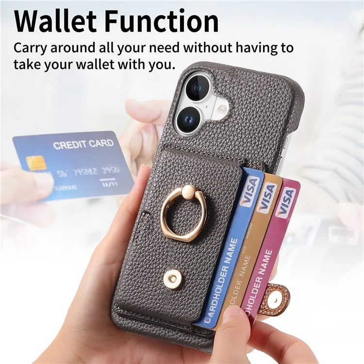 Y2 Для Iphone 16 Plus Case Crosd Holder Kickstand Card Slot Leather Phone Phone - Серебряный Серый