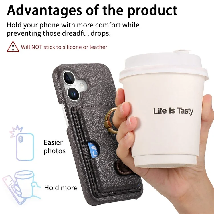 Y2 Для Iphone 16 Plus Case Crosd Holder Kickstand Card Slot Leather Phone Phone - Серебряный Серый
