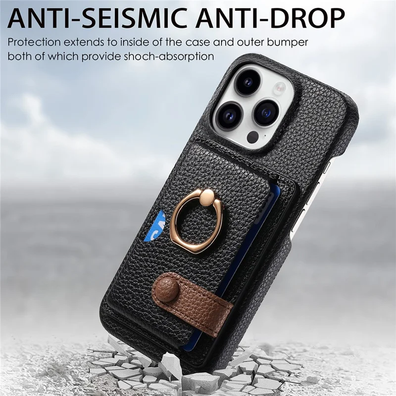 Y2 Per Iphone 16 Pro Case Hold Holder Kickstand Card Slot Pullietto in Pelle Posteriore - Nero