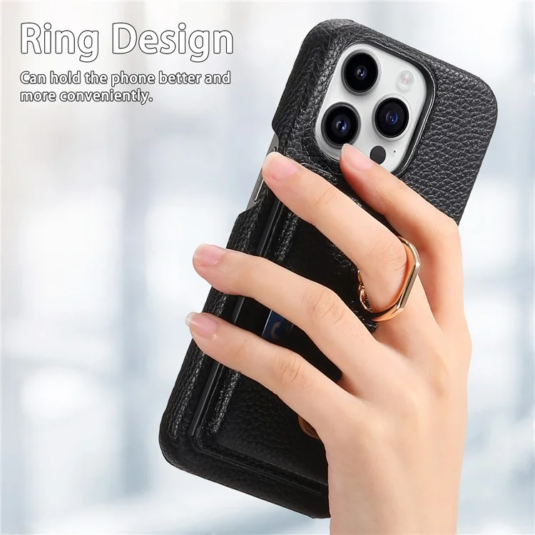 Y2 Para Iphone 16 Pro Max Caso Ring Holder Kickstand Card Slot Leather Teleping Back Cover - Preto