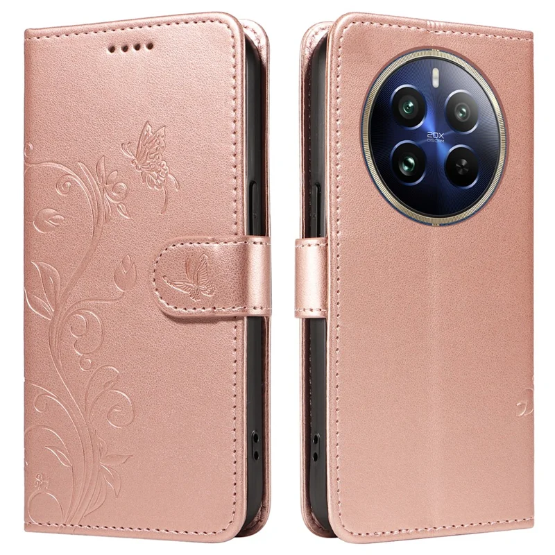 Para Realme 13 Pro 5G / 13 Pro+ 5G / P1 Pro 5G / 12 Pro 5G / 12 Pro+ 5G Case Patrón de Flores PU Cuero de Cuero Cover - Oro Rosa