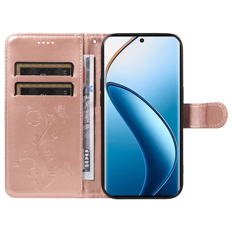 Para Realme 13 Pro 5G / 13 Pro+ 5G / P1 Pro 5G / 12 Pro 5G / 12 Pro+ 5G Case Patrón de Flores PU Cuero de Cuero Cover - Oro Rosa