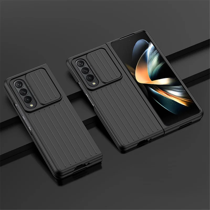 For Samsung Galaxy Z Fold4 5G Shockproof Case Anti-Fall Phone Case Mobile Phone Hard PC Protector with Slide Camera Cover - Black