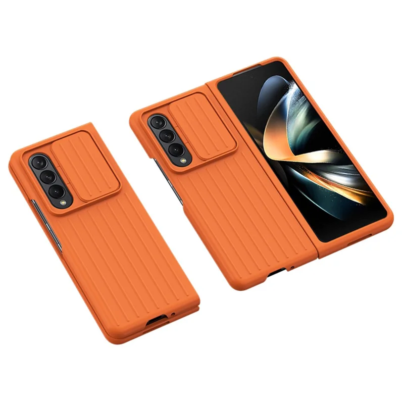 For Samsung Galaxy Z Fold4 5G Shockproof Case Anti-Fall Phone Case Mobile Phone Hard PC Protector with Slide Camera Cover - Orange