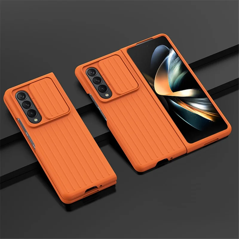For Samsung Galaxy Z Fold4 5G Shockproof Case Anti-Fall Phone Case Mobile Phone Hard PC Protector with Slide Camera Cover - Orange