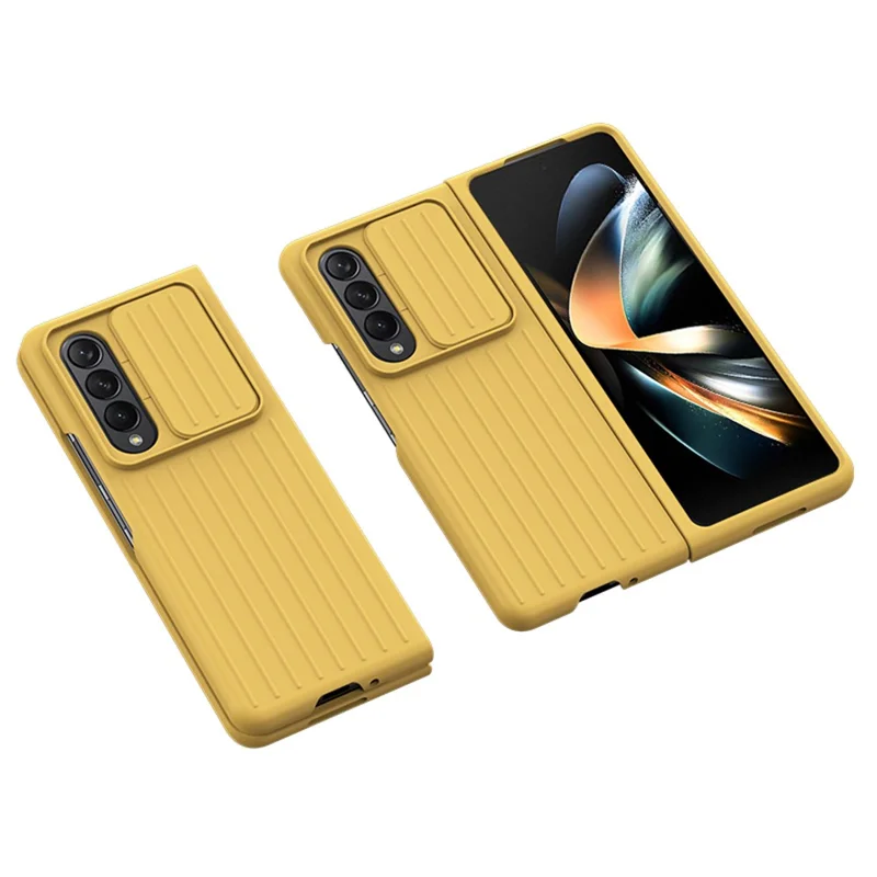 For Samsung Galaxy Z Fold4 5G Shockproof Case Anti-Fall Phone Case Mobile Phone Hard PC Protector with Slide Camera Cover - Yellow