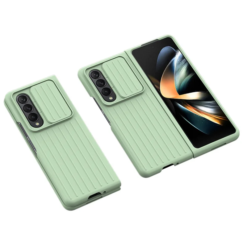For Samsung Galaxy Z Fold4 5G Shockproof Case Anti-Fall Phone Case Mobile Phone Hard PC Protector with Slide Camera Cover - Mint Green