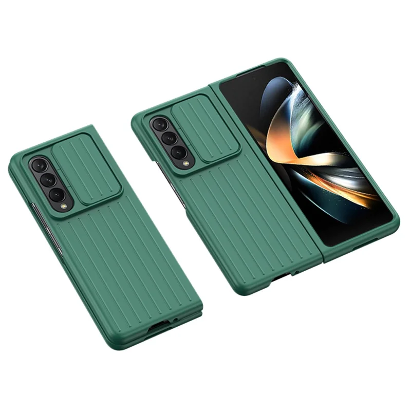 For Samsung Galaxy Z Fold4 5G Shockproof Case Anti-Fall Phone Case Mobile Phone Hard PC Protector with Slide Camera Cover - Green