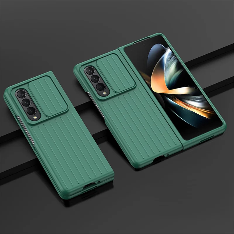 For Samsung Galaxy Z Fold4 5G Shockproof Case Anti-Fall Phone Case Mobile Phone Hard PC Protector with Slide Camera Cover - Green