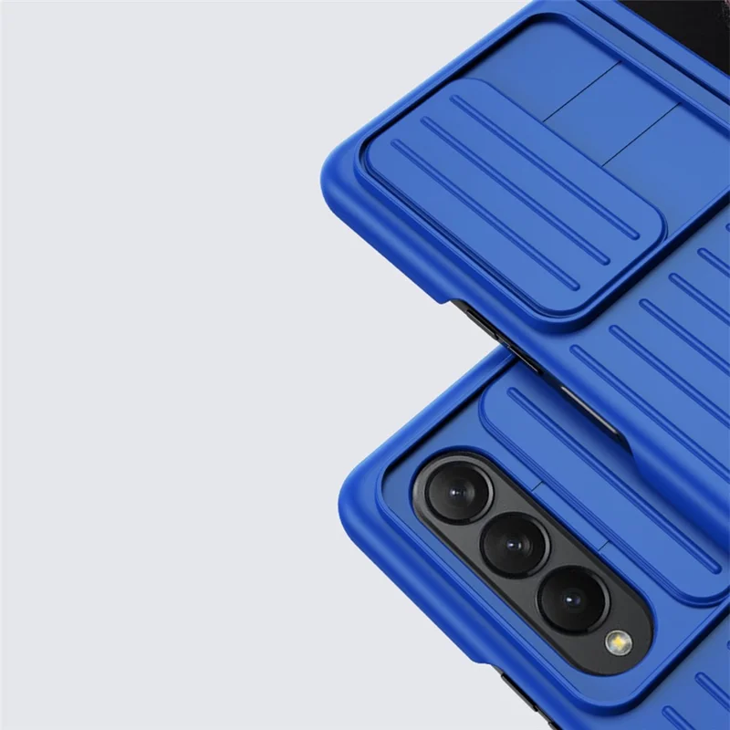 Para Samsung Galaxy Z Fold4 5g Caixa à Prova de Choque da Caixa Anti-queda do Telefone Celular PC Hard PC Com Tampa da Câmera Deslizante - Céu Azul