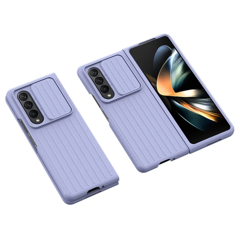 For Samsung Galaxy Z Fold4 5G Shockproof Case Anti-Fall Phone Case Mobile Phone Hard PC Protector with Slide Camera Cover - Purple