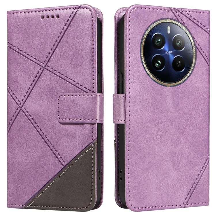 Para Realme 13 Pro 5G / 13 Pro+ 5g / P1 Pro 5G / 12 Pro 5G / 12 Pro+ 5g Case de Couro de Couro Geométrica Tampa do Telefone Com Pulseira Com Pulseira - Roxo