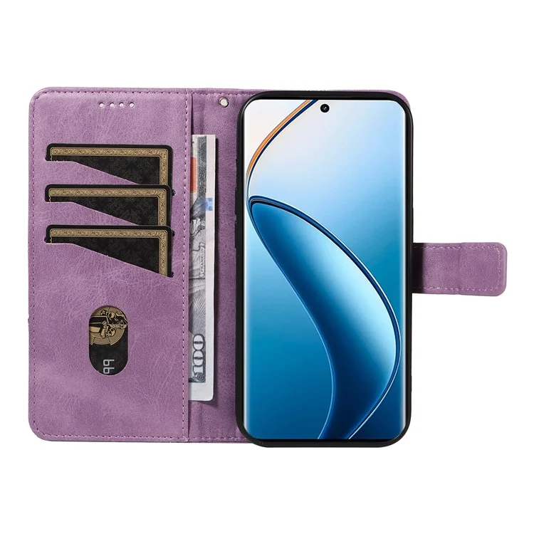 Para Realme 13 Pro 5G / 13 Pro+ 5g / P1 Pro 5G / 12 Pro 5G / 12 Pro+ 5g Case de Couro de Couro Geométrica Tampa do Telefone Com Pulseira Com Pulseira - Roxo