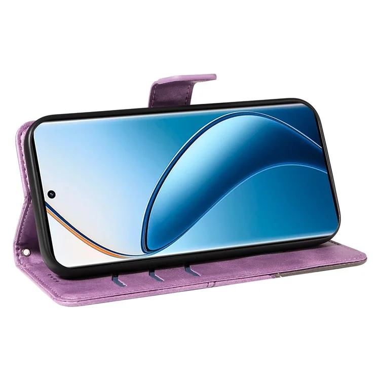 Para Realme 13 Pro 5G / 13 Pro+ 5g / P1 Pro 5G / 12 Pro 5G / 12 Pro+ 5g Case de Couro de Couro Geométrica Tampa do Telefone Com Pulseira Com Pulseira - Roxo