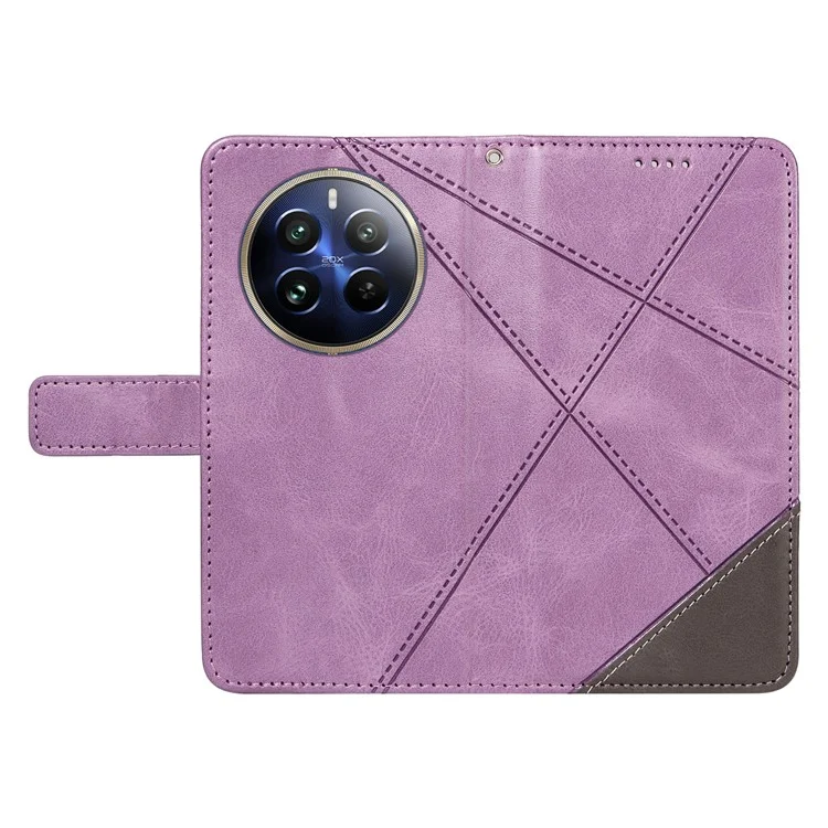 Para Realme 13 Pro 5G / 13 Pro+ 5g / P1 Pro 5G / 12 Pro 5G / 12 Pro+ 5g Case de Couro de Couro Geométrica Tampa do Telefone Com Pulseira Com Pulseira - Roxo