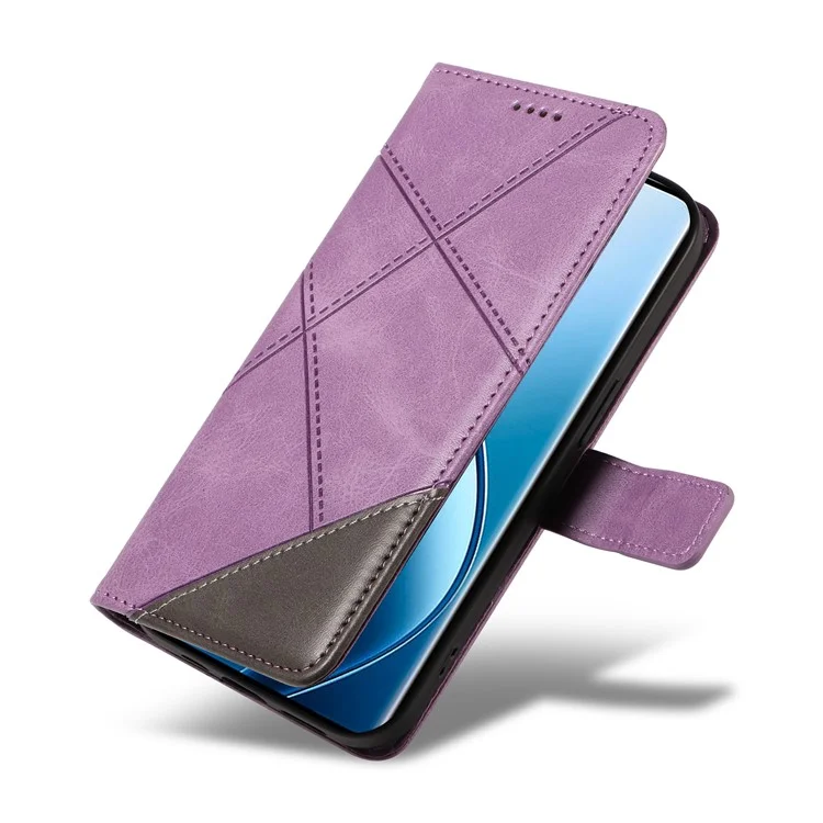 Para Realme 13 Pro 5G / 13 Pro+ 5g / P1 Pro 5G / 12 Pro 5G / 12 Pro+ 5g Case de Couro de Couro Geométrica Tampa do Telefone Com Pulseira Com Pulseira - Roxo