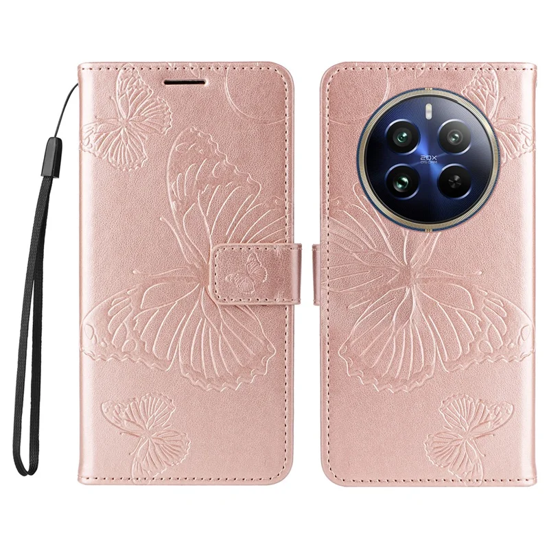 KT Implinting Flower Series-2 Для Realme 13 Pro 5G / 13 Pro+ 5g / P1 Pro 5g / 12 Pro 5G / 12 Pro+ 5G Case Case Butterfly Leather Phone Cover - Розовое Золото