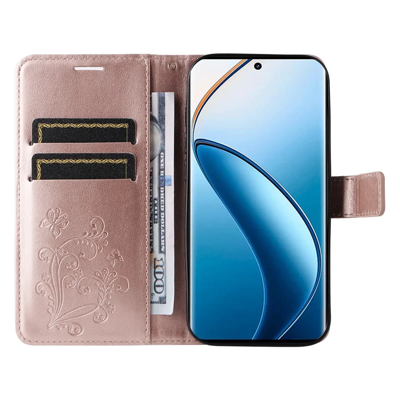 KT Implinting Flower Series-2 Для Realme 13 Pro 5G / 13 Pro+ 5g / P1 Pro 5g / 12 Pro 5G / 12 Pro+ 5G Case Case Butterfly Leather Phone Cover - Розовое Золото
