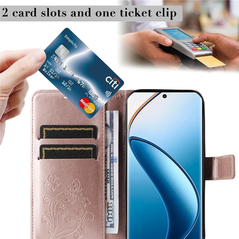KT Implinting Flower Series-2 Для Realme 13 Pro 5G / 13 Pro+ 5g / P1 Pro 5g / 12 Pro 5G / 12 Pro+ 5G Case Case Butterfly Leather Phone Cover - Розовое Золото