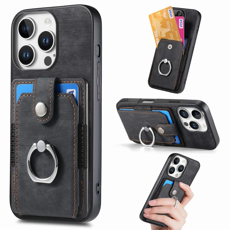 D2 Para Iphone 16 Pro Max Case Kickstand Leather+TPU Rangeduras - Negro