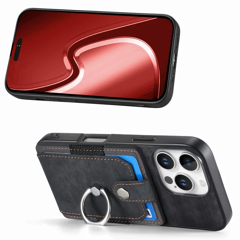 D2 Para Iphone 16 Pro Max Case Kickstand Leather+TPU Rangeduras - Negro