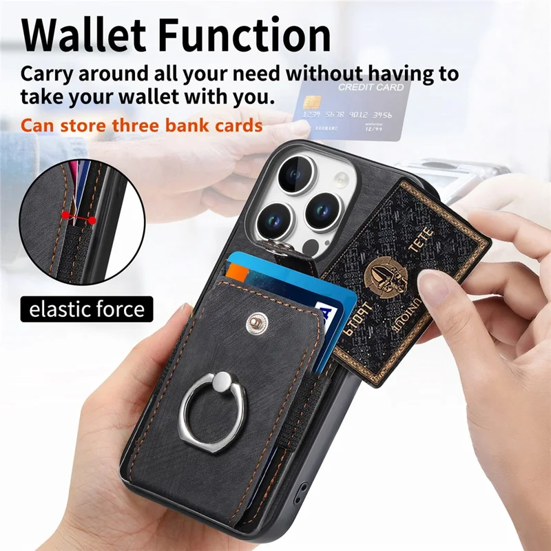 D2 Para Iphone 16 Pro Max Case Kickstand Leather+TPU Rangeduras - Negro