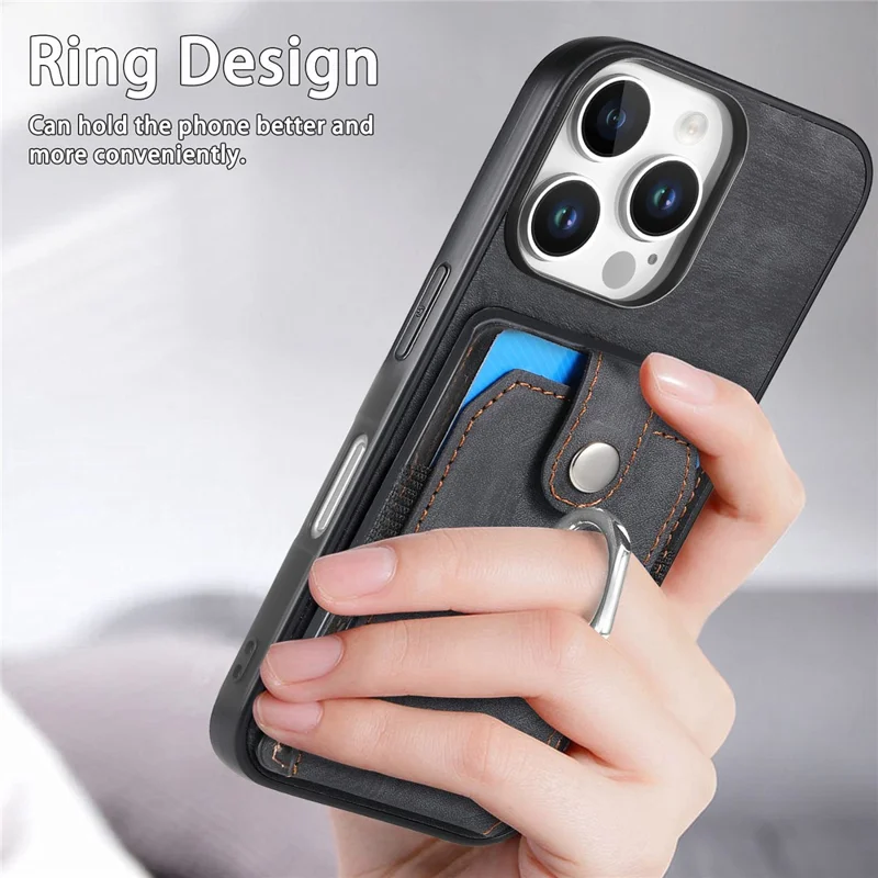 D2 Para Iphone 16 Pro Max Case Kickstand Leather+TPU Rangeduras - Negro