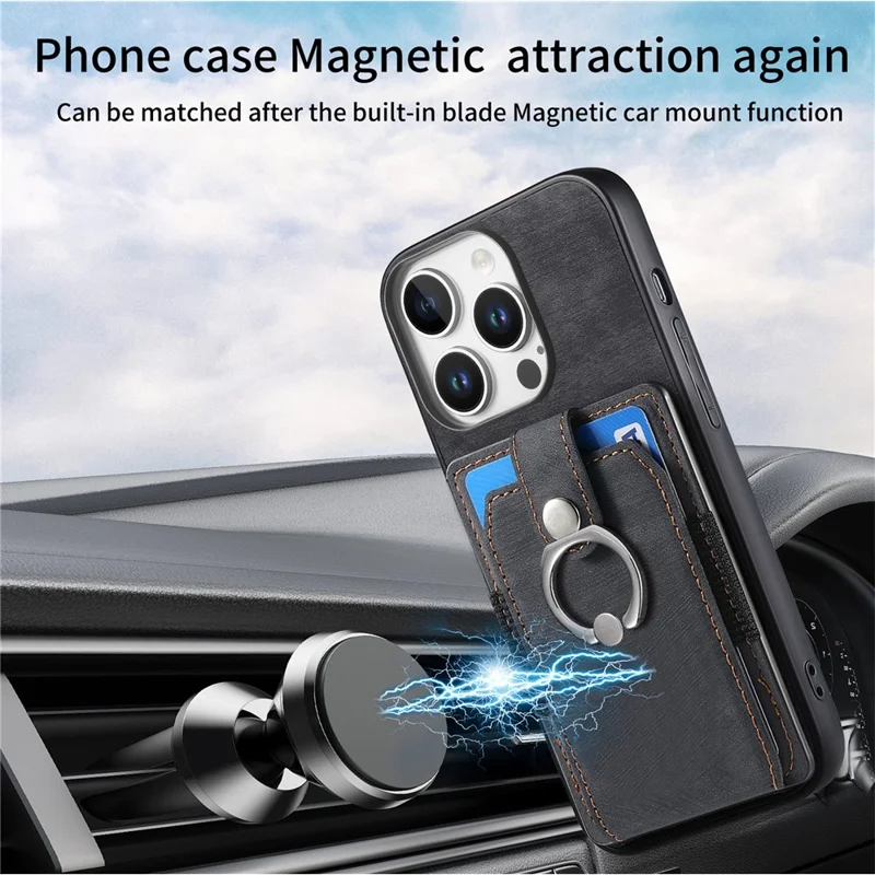 D2 Para Iphone 16 Pro Max Case Kickstand Leather+TPU Rangeduras - Negro