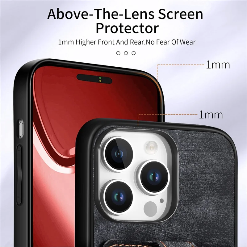 D2 Para Iphone 16 Pro Max Case Kickstand Leather+TPU Rangeduras - Negro
