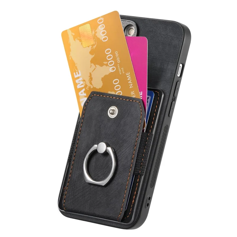 D2 Для Iphone 16 Case Case Stand Leather+TPU не Скользящие Защитные Карты Cover Slots - Черный