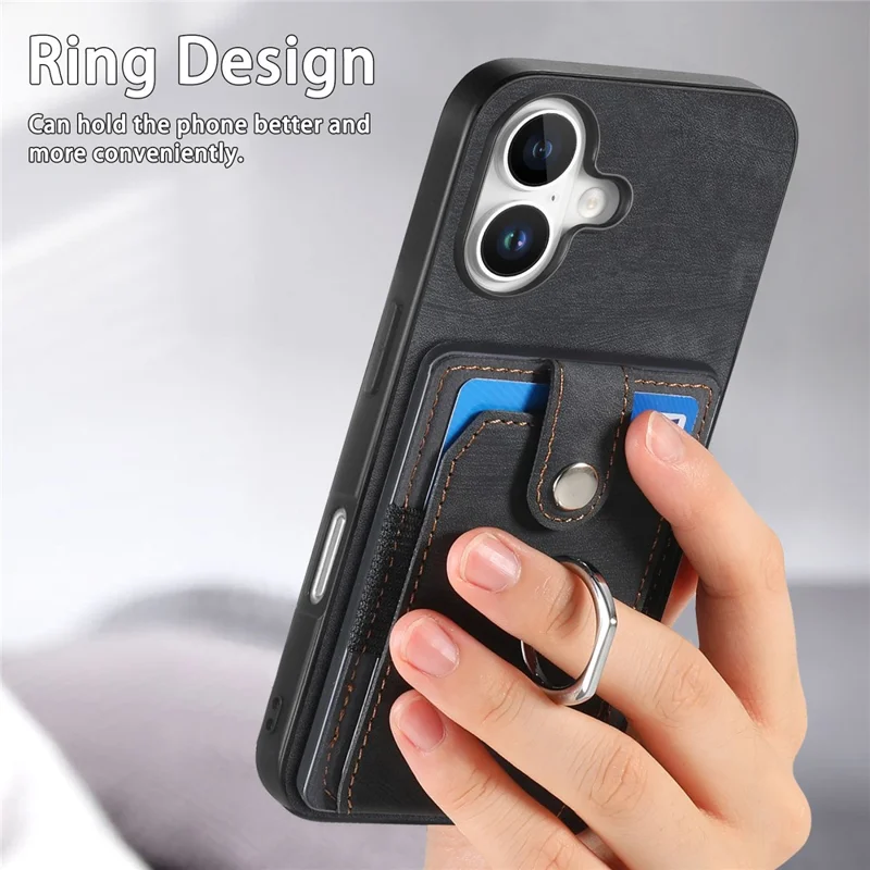 D2 Для Iphone 16 Case Case Stand Leather+TPU не Скользящие Защитные Карты Cover Slots - Черный