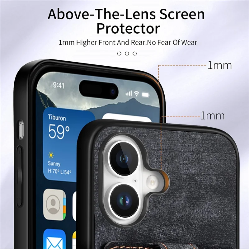 D2 Для Iphone 16 Case Case Stand Leather+TPU не Скользящие Защитные Карты Cover Slots - Черный