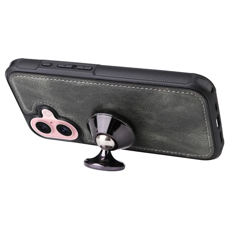 For iPhone 16 Magnetic Case Detachable PU Leather Zipper Wallet Cover - Blackish Green