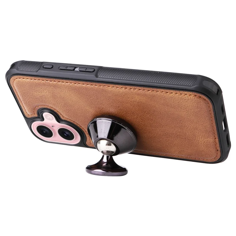 For iPhone 16 Magnetic Case Detachable PU Leather Zipper Wallet Cover - Brown