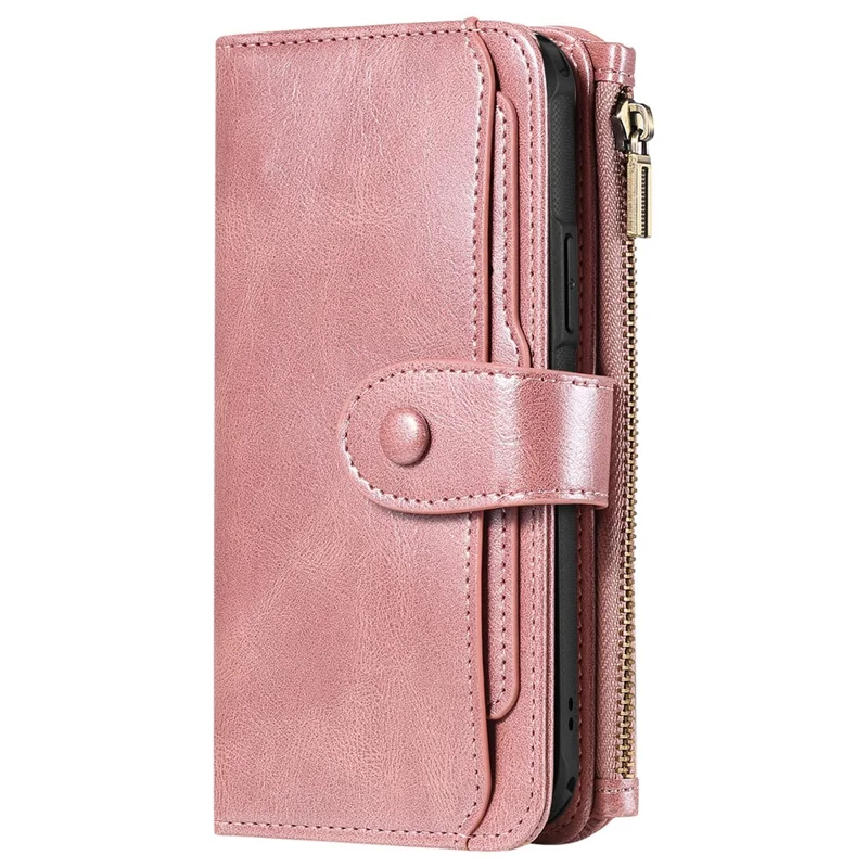 For iPhone 16 Magnetic Case Detachable PU Leather Zipper Wallet Cover - Rose Gold