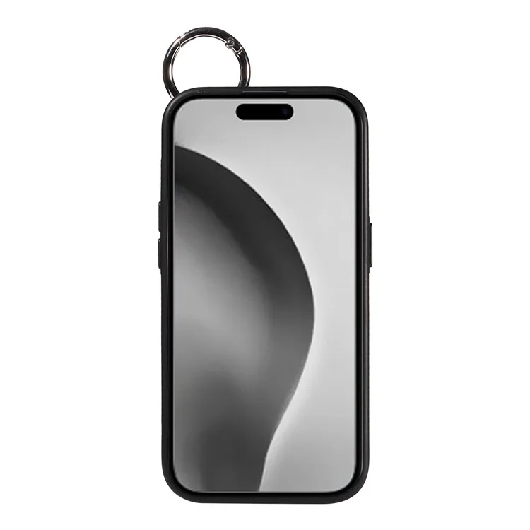 008 For iPhone 16 Pro Max Case Wristband Kickstand PU Leather TPU Phone Cover - Black