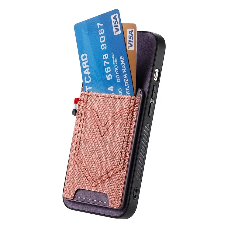 For iPhone 16 Pro Max Phone Case Retro Jean Cloth Texture Leather TPU Card Holder - Purple