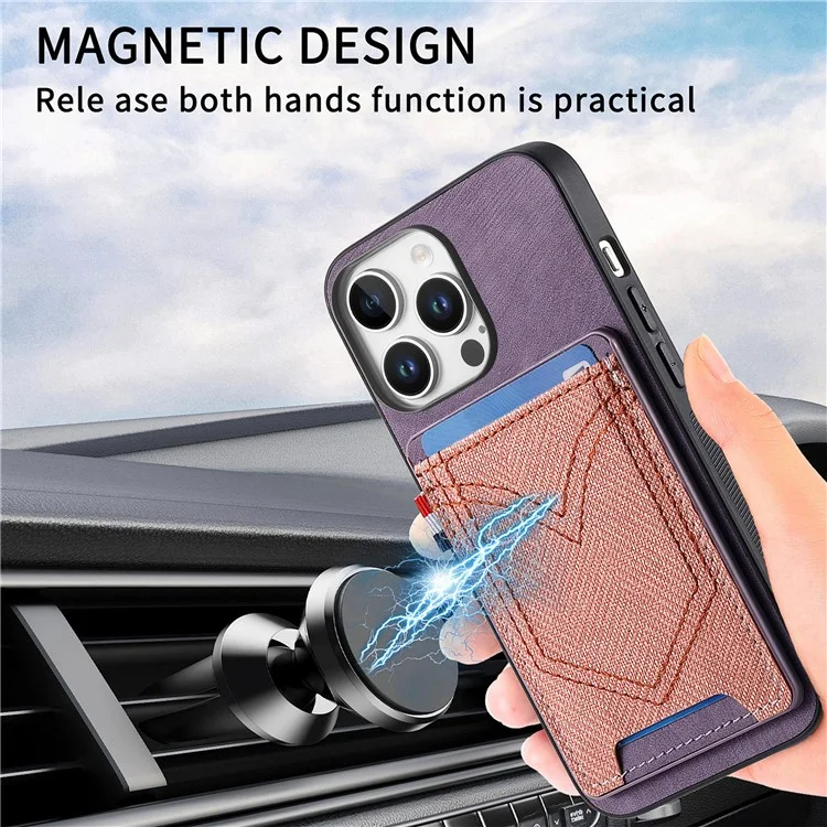 For iPhone 16 Pro Max Phone Case Retro Jean Cloth Texture Leather TPU Card Holder - Purple