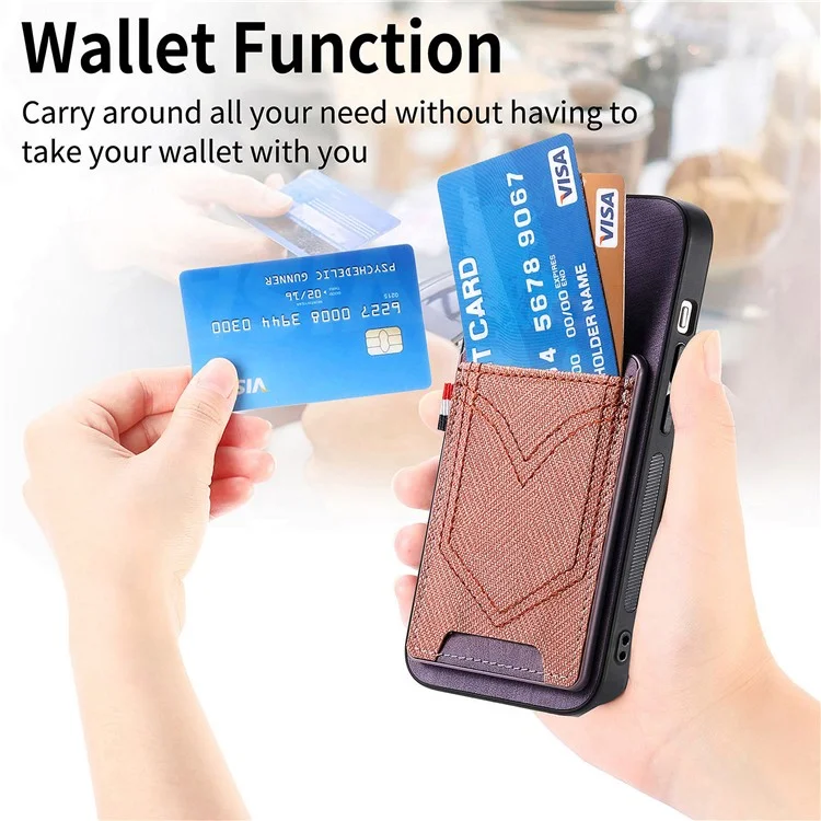 For iPhone 16 Pro Max Phone Case Retro Jean Cloth Texture Leather TPU Card Holder - Purple