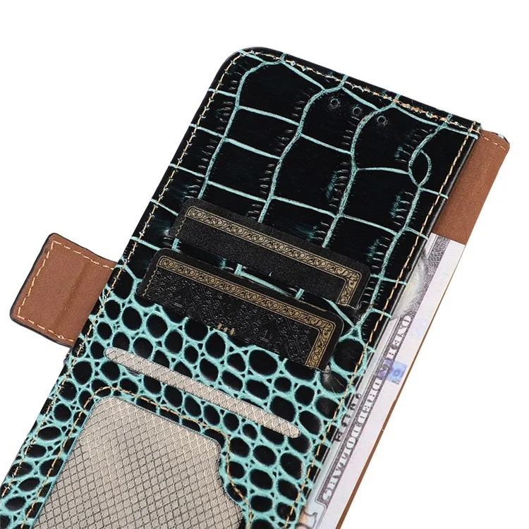 For Huawei Mate 50 Pro 4G Crocodile Texture Genuine Cowhide Leather Case RFID Blocking Stand Wallet Folio Flip Phone Cover - Green